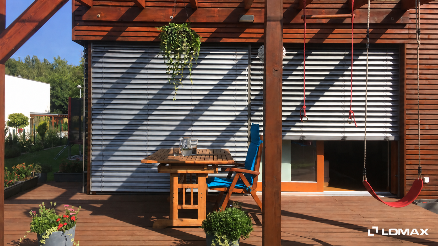 Outdoor blinds on the terrace of a family home