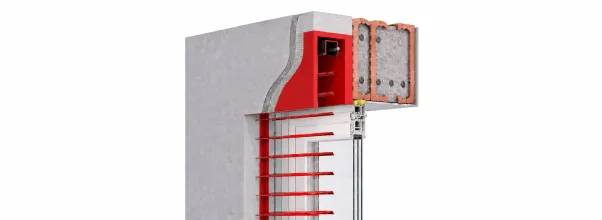 Cross-section of a Purenit box for concealed installation of an outdoor blind