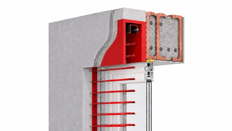 Cross-section of a Purenit box for concealed installation of an outdoor blind